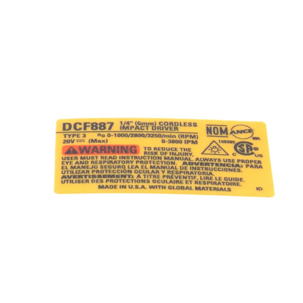 Dewalt N455991 Rating Label